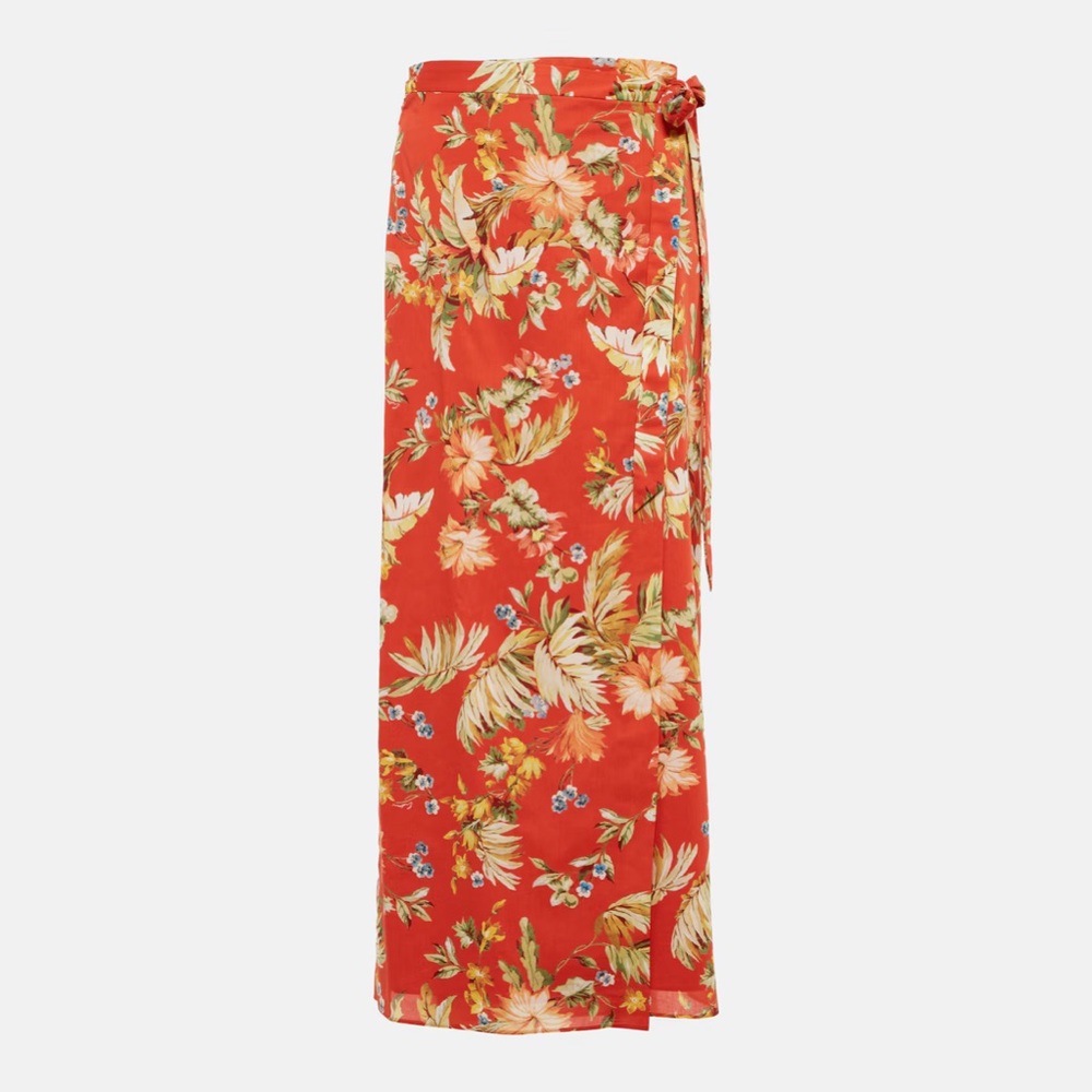 ERDEM Hermia Floral Cotton Wrap Maxi Skirt Orange Size 18 NWT! $815